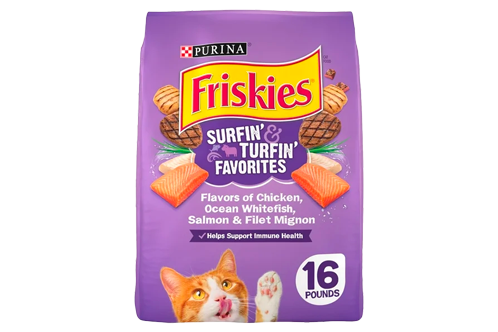 Purina Friskies Dry Cat Food for Adult Cats & Kittens, Surfin’ & Turfin